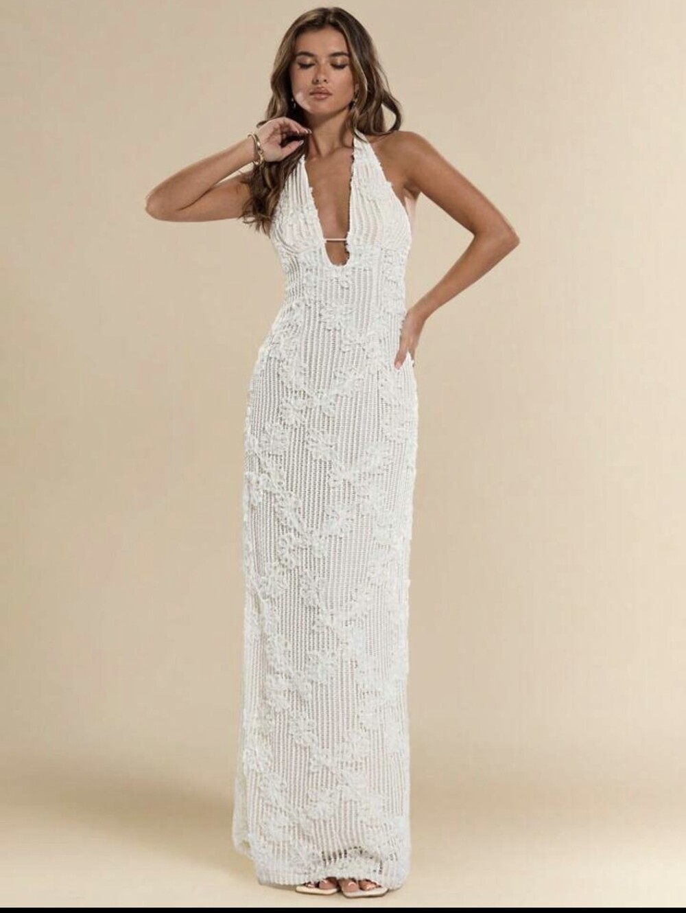 White/light Beige Maxi Dress
